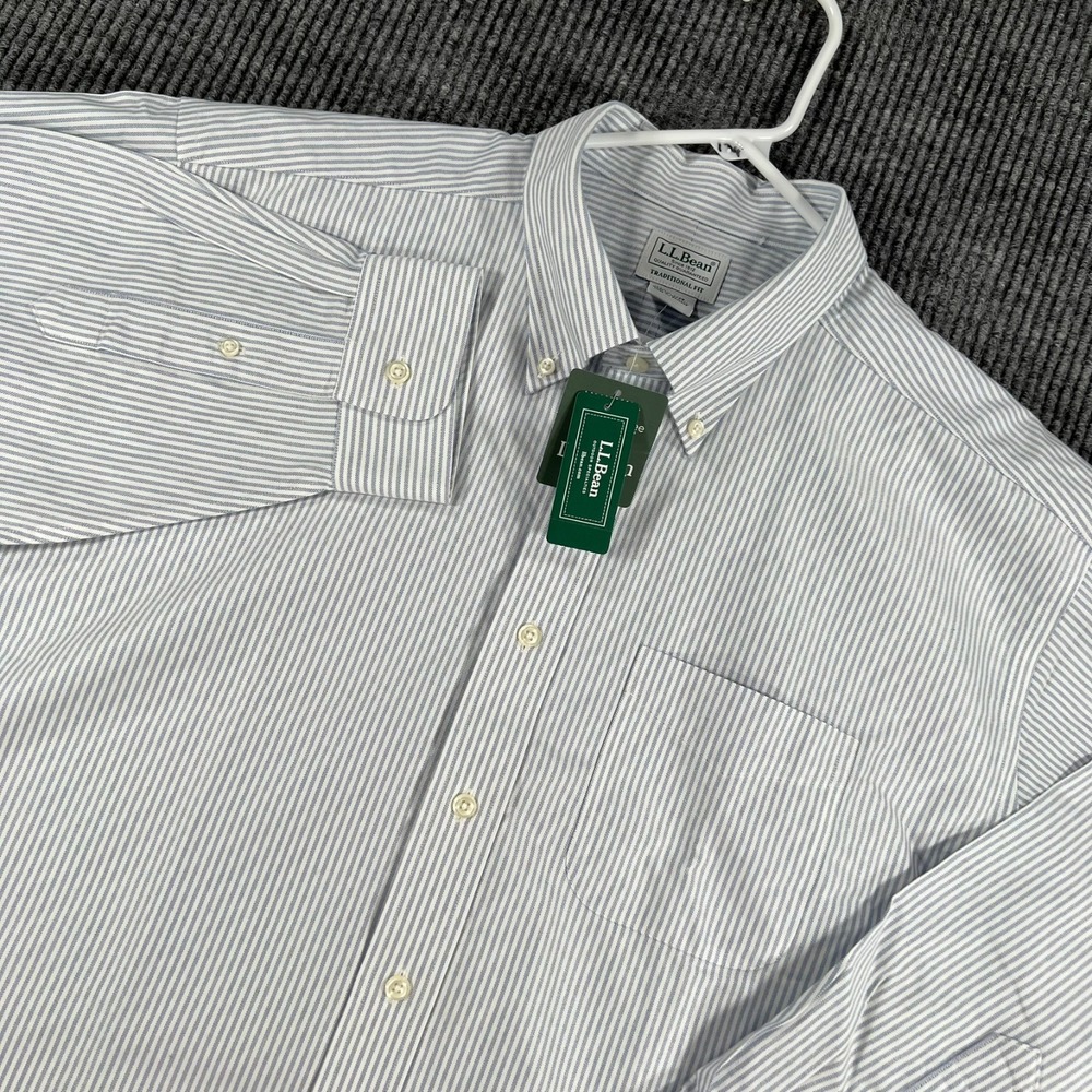 LL Bean Dress Shirt Mens 18-33 Blue Striped Long Sleeve Button Down Casual New